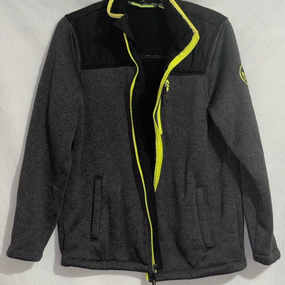 Boys free country Black grey and Yellow Jacket fleece lined XL